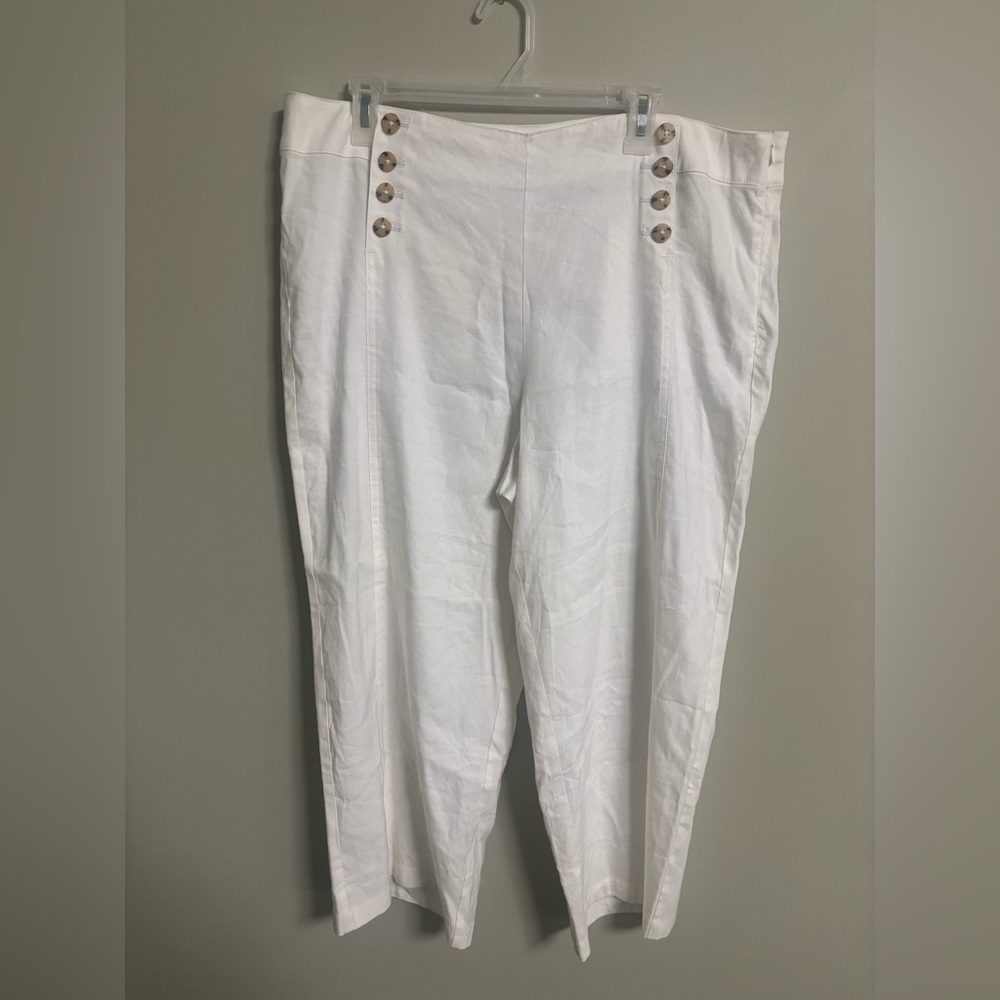 J. Jill Women's Size 18 Pants High Rise Stretch Linen Wide Leg Crop White NEW
